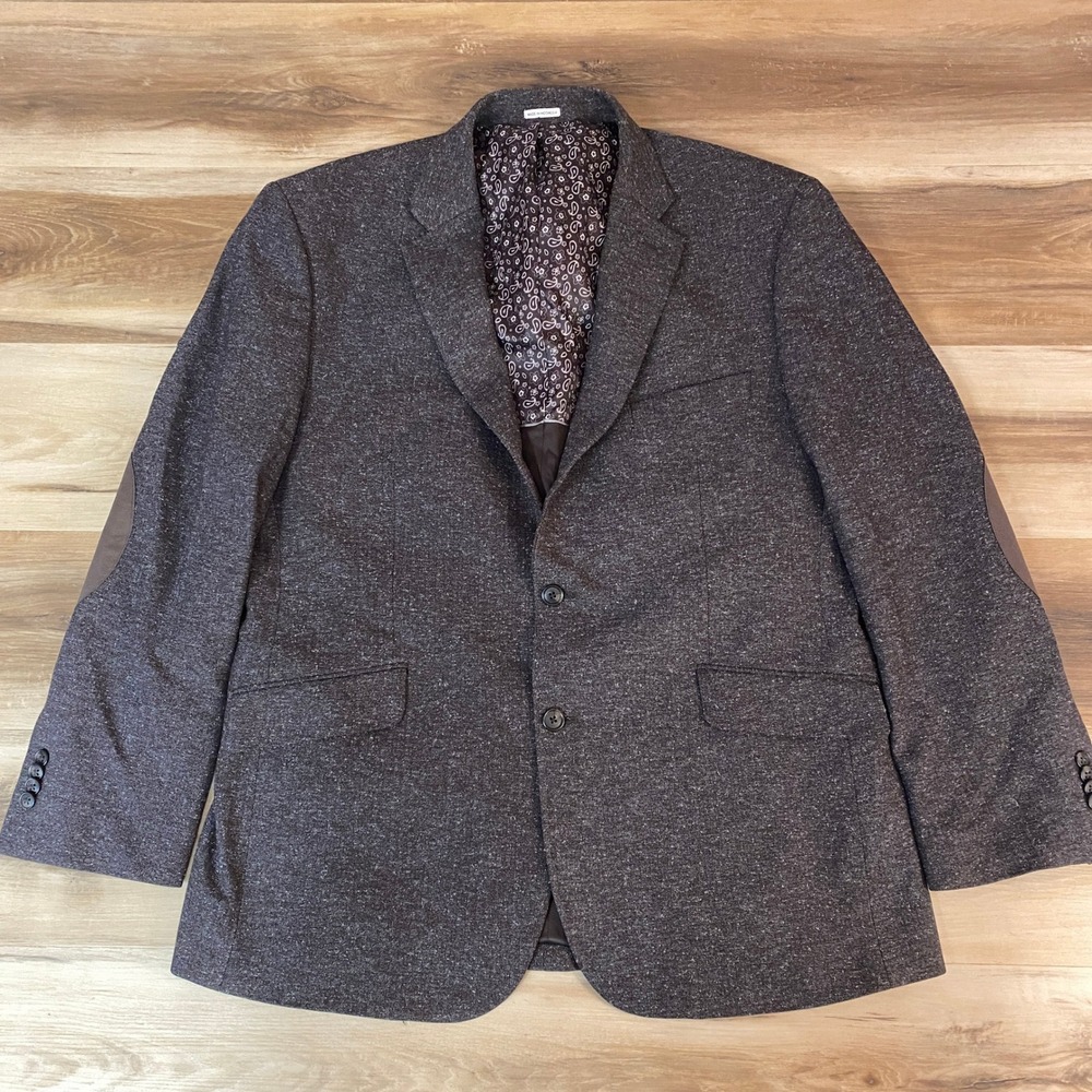 Joseph Abboud Sport Coat‎ Mens 44R Gray-Brown Herringbone Blazer Elbow Pads